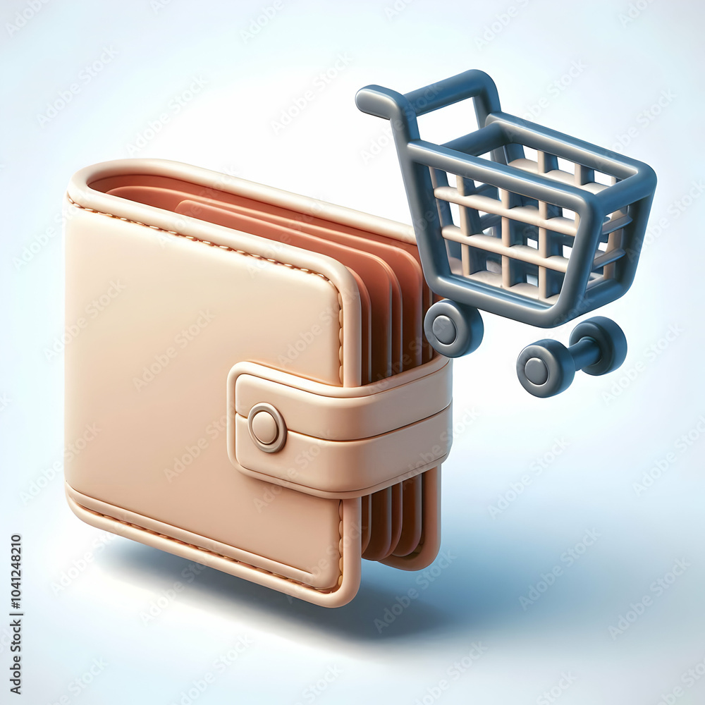 Poster 3d plain background with floating wallet shopping cart icon - isolated white background for retail a