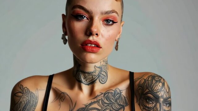 A woman with a tattoo on her arm and a rose tattoo on her back