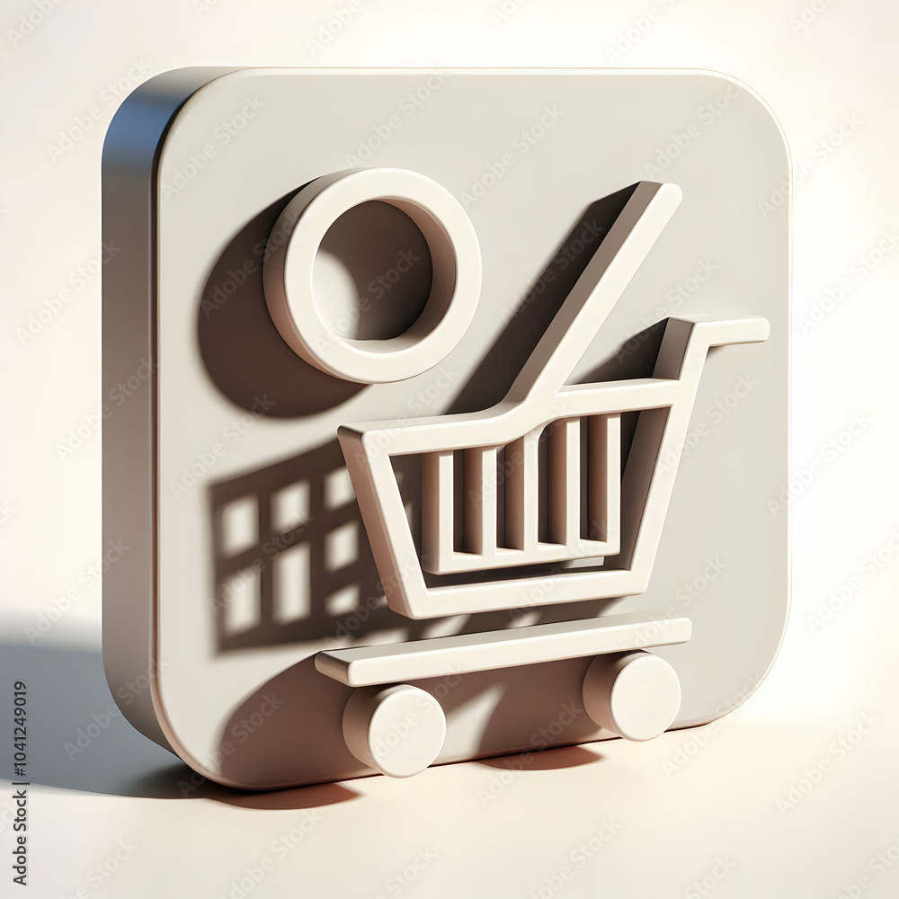 Poster 3d plain backdrop with shopping cart shadow and percentage sign for retail savings concept - minimal