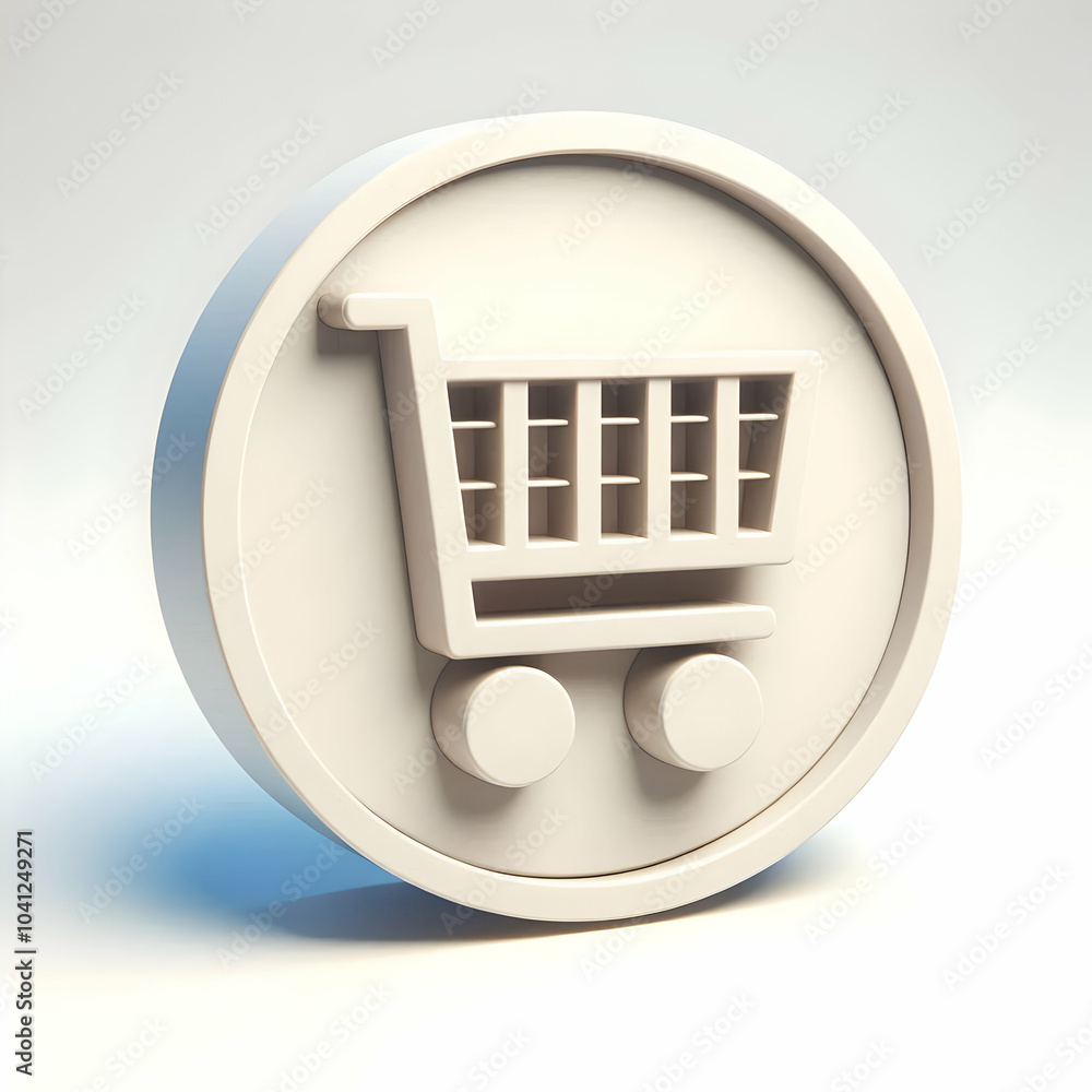 Poster 3d shopping cart icon with floating cyber monday price tags on plain background - minimalist layout 