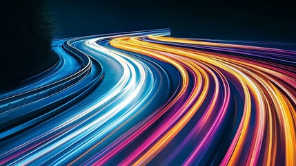 Abstract Light Trails on Curved Road at Night