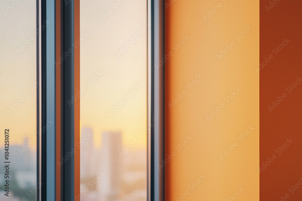 Poster capturing the serenity of sunlit urban spaces through modern window design