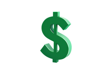 Green dollar sign symbol on a transparent background, representing financial growth, wealth, and the economy.