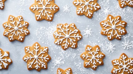 Decorative snowflake-shaped cookies on a white background, perfect for winter celebrations.