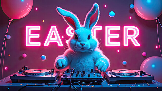 Happy easter party dj bunny rabbit