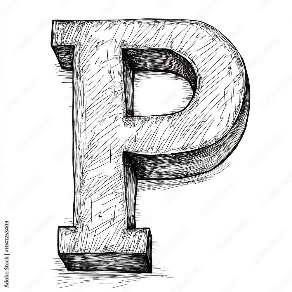 Poster handdrawn letter p a playful simple style with black outlines on a white background ideal for early 