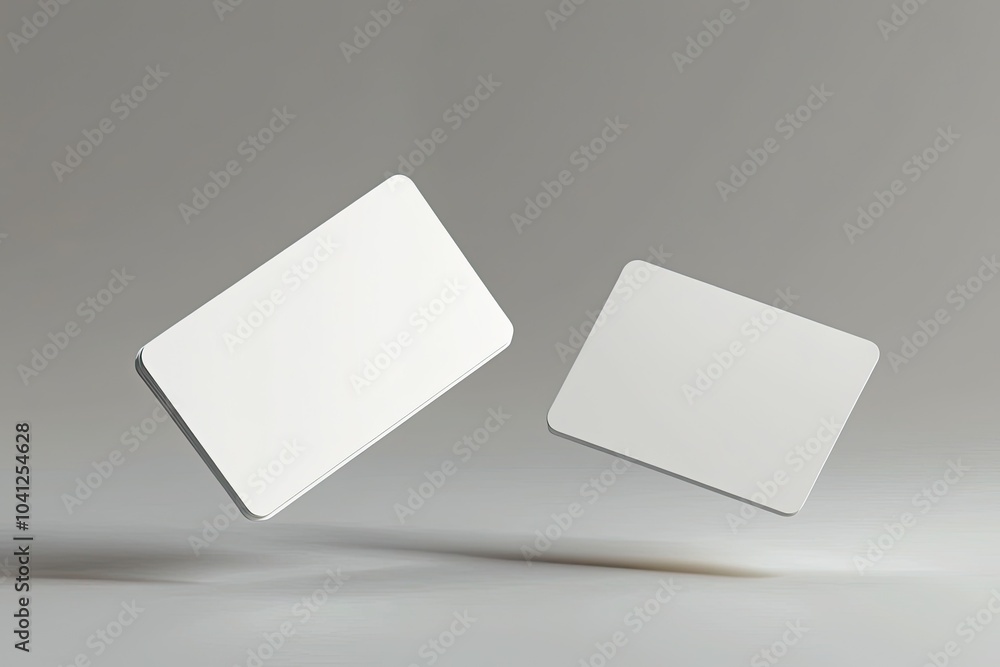 Wall mural white blank business card mockup on a gray background, 3d rendering. two cards with rounded corners,