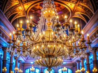 Obraz premium Elegant Crystal Chandelier Installation for Gala Night - Stunning Architectural Photography