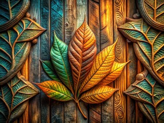 Elegant Leaf Shape Abstract Design on Rustic Wooden Backdrop - High Dynamic Range