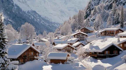 Cozy Chalets in Snowy Mountain Landscape