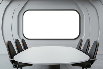 Fototapeta premium Modern conference room with minimalist design and large window for natural light