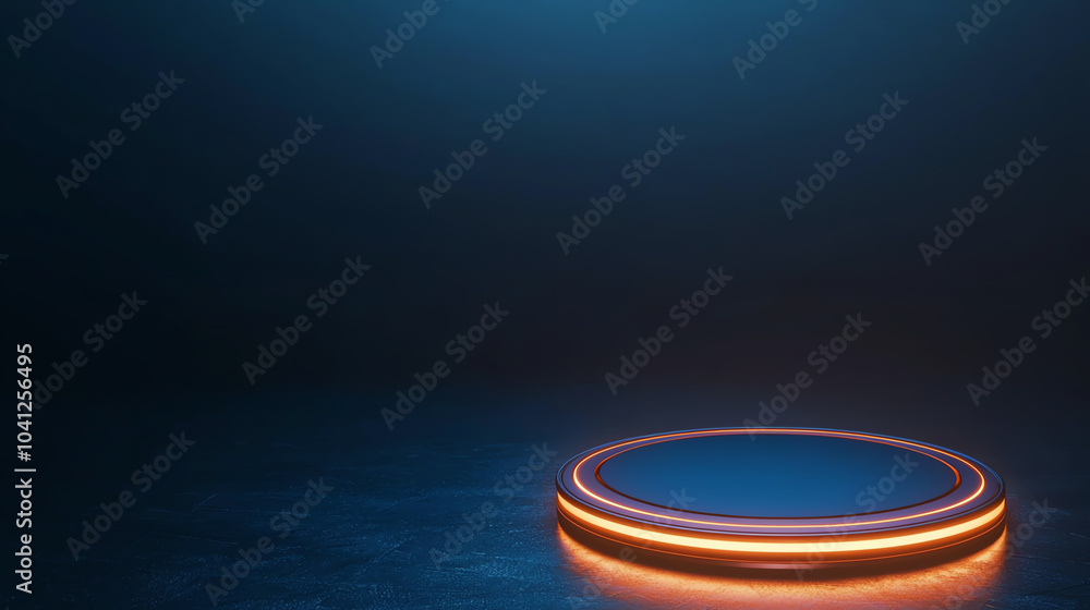 Aufkleber futuristic circular platform with neon glow in a dark setting for creative presentations and visual 