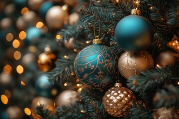 Festive Background in Teal and Gold. Generative AI