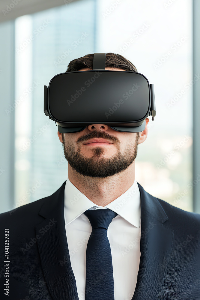Poster exploring the future of business innovation with virtual reality technology in a professional settin