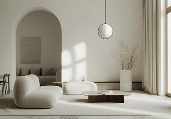 Light-filled minimalist room with 3D rendering, highlighting clean lines and simplicity