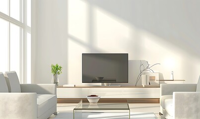 Low-profile sofa and sleek TV stand create a contemporary and functional space