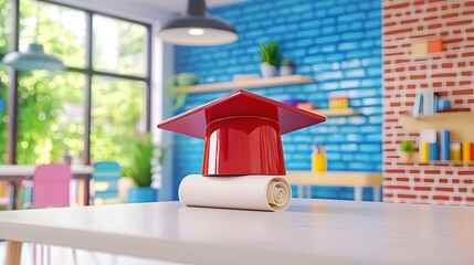 Meticulously placed graduation cap and rolled diploma symbolizing the successful completion of an academic journey a testament to diligence intelligence and the rewarding milestone of graduation
