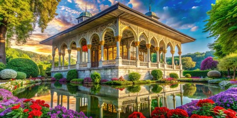 Obraz premium Enchanting Double Exposure of Ihlamur Pavilion in Istanbul's Serene Gardens