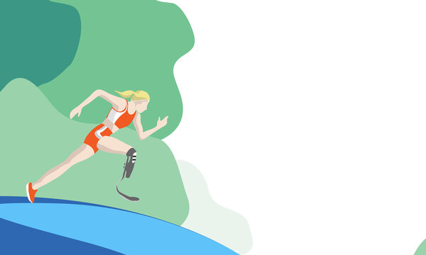 Female Disabled Athlete Running with a Prosthetic Leg