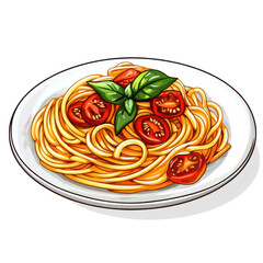 Spaghetti with Tomato Sauce, a vibrant dish featuring twirls of pasta coated in rich red sauce, garnished for an appetizing presentation.