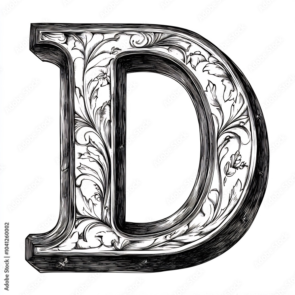 Poster letter d in a basic black outline on a white background designed for children to color and learn fro