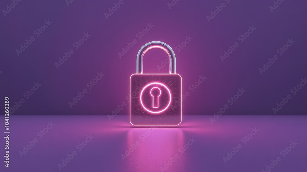 Poster A glowing pink padlock on a purple background.