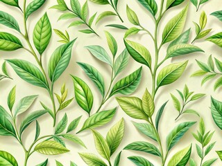 Fototapeta premium Experience a stunning floral pattern featuring tea leaves, perfect for your nature-inspired themed photography or botanical projects, bringing a vibrant touch to any design.