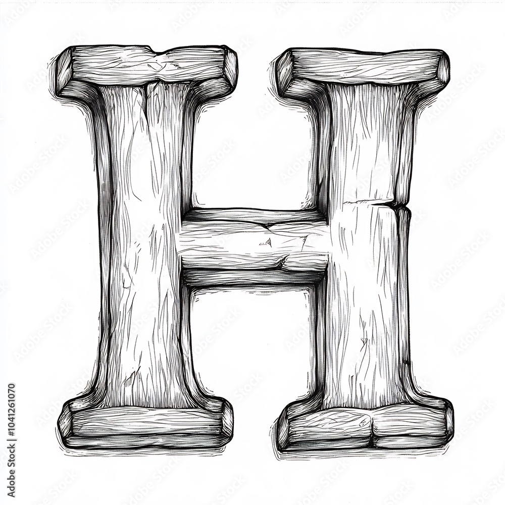 Poster letter h in a simple black outline on a white background handdrawn style ideal for kids to color and