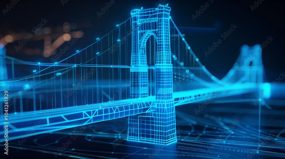 Poster vision of architecture of a 3d model bridge project