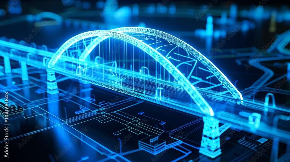 Poster vision of architecture of a 3d model bridge project
