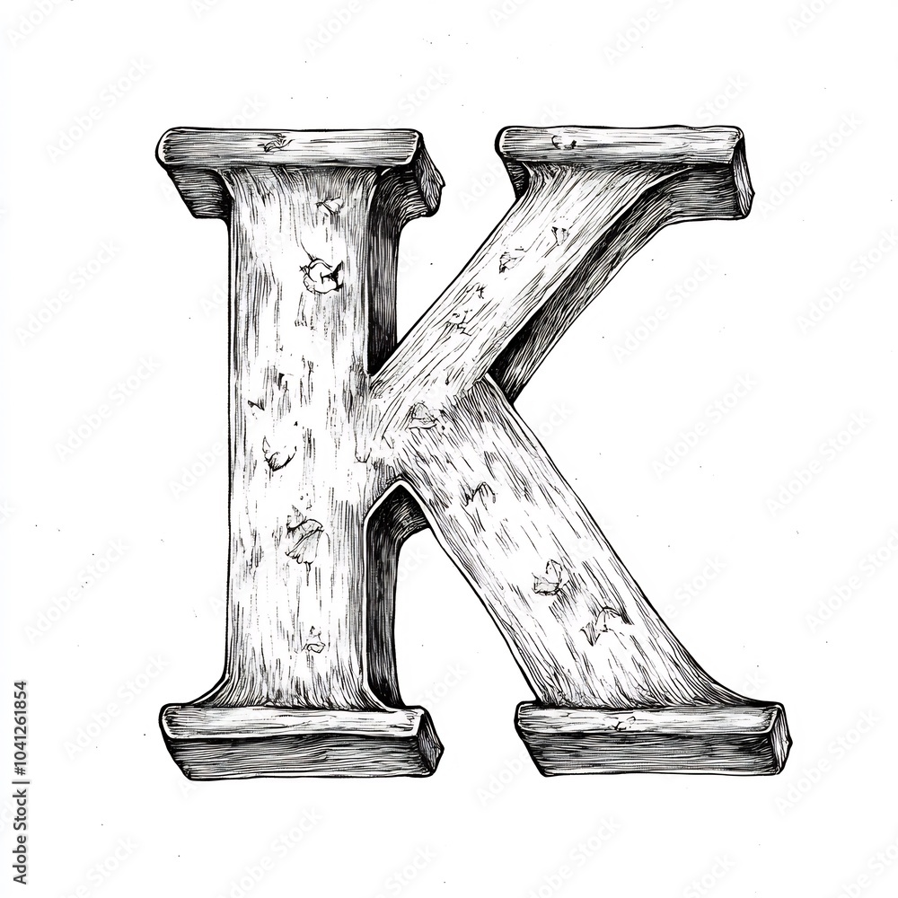 Poster letter k in a simple handdrawn design with a black outline on a white background perfect for kids to