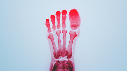 Naklejka premium X-ray image of a human foot showcasing bones and structure in detail on a plain background.