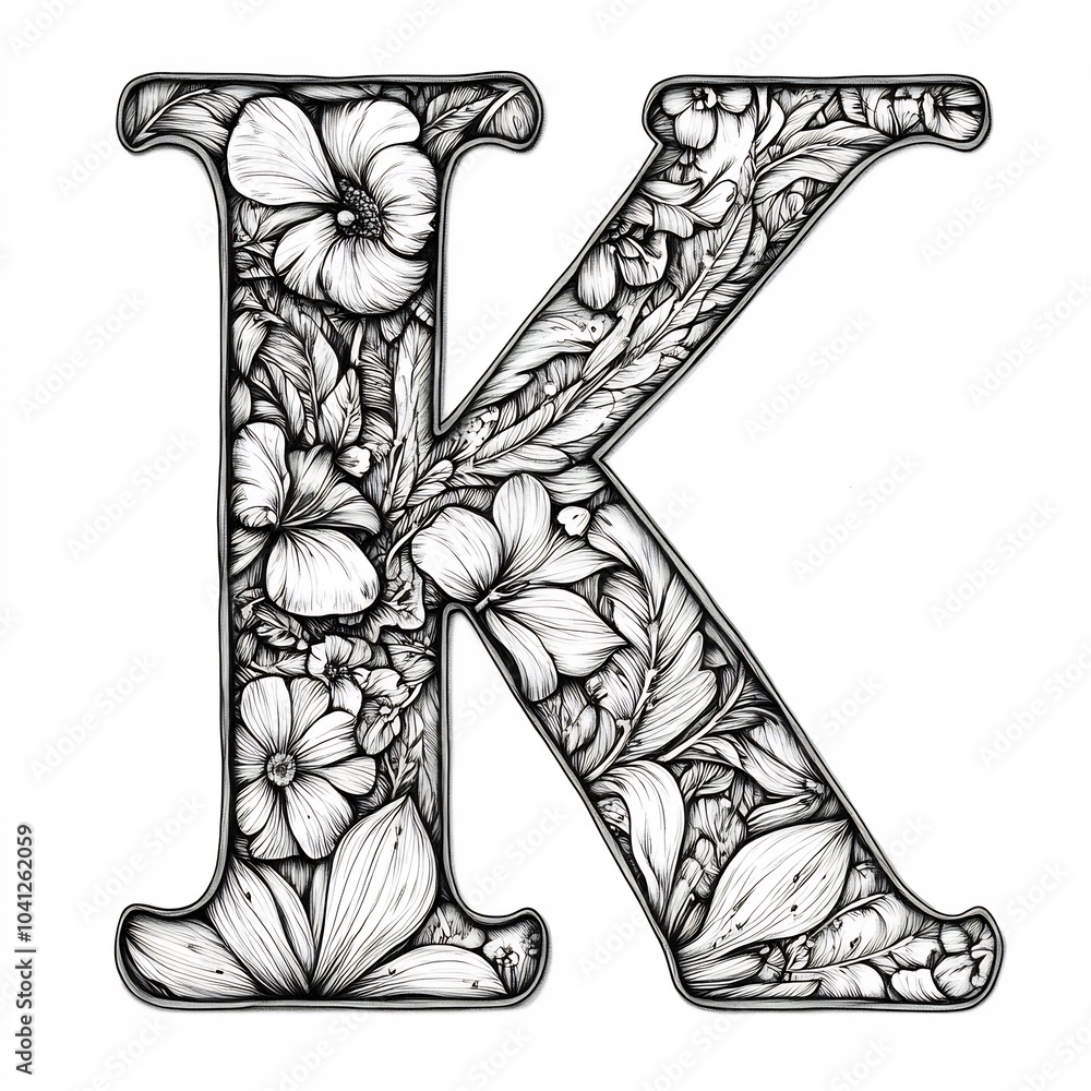 Aufkleber letter k in a simple handdrawn design with a black outline on a white background perfect for kids to