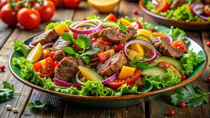 Experience the tantalizing joy of fried meat salads, presented in stunning culinary style that embodies both flavor and visual appeal in each delightful bite.