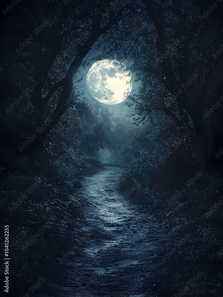 Aufkleber ethereal moonlit forest path symbolizing a mysterious journey through the unknown