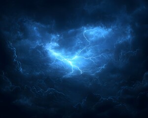 Obraz premium Distant Thunderstorm Illuminating the Dark Sky with Flashes of Lightning Symbolizing Nature s Power and Unpredictability