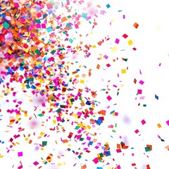Obraz premium Flying colorful confetti in the air on the white background. Concept of happy birthday, party and holidays isolated on a white background