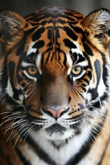 Fototapeta premium Close-up Portrait of a Tiger's Face with Striking Eyes and Whiskers