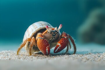 Hermit Crab Moving Across Ocean Floor Carrying Its Protective Shell Home Symbolizing Adaptability and Survival in Marine Environment