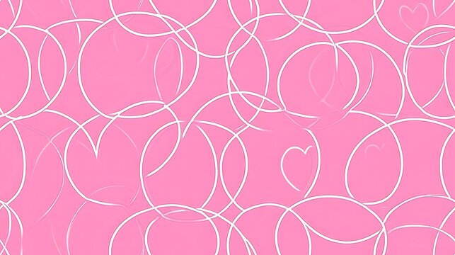 Vector pattern of interlocking rings with tiny hearts, pastel pink background, minimalist flat design, clean lines, modern approach, seamless repetition, hd quality, stylish and simple.