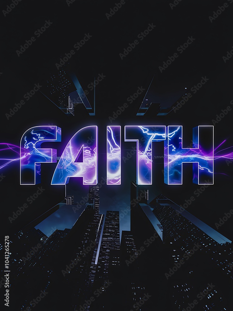 Poster A striking visual representation of faith dynamic elements intertwined with bold typography in a modern urban setting