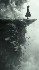 Obraz premium Woman on the Edge of a Cliff: A Surreal and Dramatic Artwork