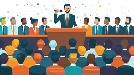 Confidence: A confident speaker captivates the audience, demonstrating credibility and persuasion through a strong voice and assertive body language.
