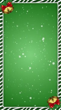 Christmas animated frame with holly leaves, bells, and snowflakes on Green gradient background, perfect for greeting cards