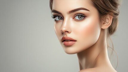 Fototapeta premium Beautiful Portrait of a Young Woman with Natural Makeup