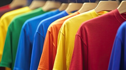 Obraz premium Colorful T-Shirts Hanging on Display Rack