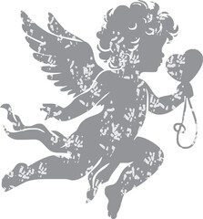 Angel with a wings. Cherub silhouette. Valentine's day. Love symbol. Vector illustration.