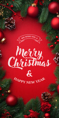 Christmas greeting card template with holly branches and berries