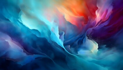 Obraz premium a painting of a colorful abstract painting with the colors of blue orange and yellow.