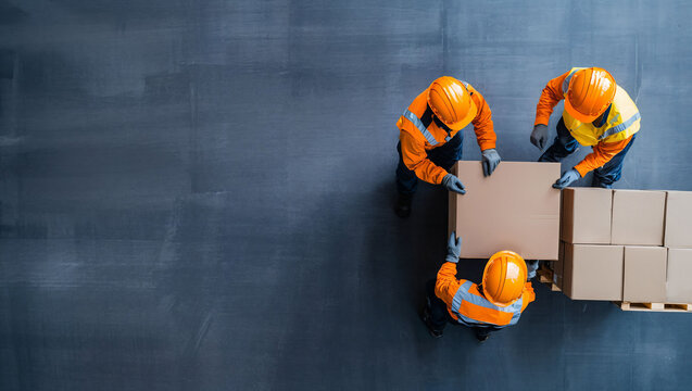 A Dynamic Team of Construction Workers Collaborate to Move and Arrange Boxes in a Warehouse, Showcasing Teamwork and Dedication in Their Daily Operations and Responsibilities.